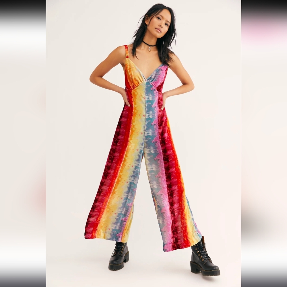 Free People Yasmine Rainbow Tie Dye Jumpsuit